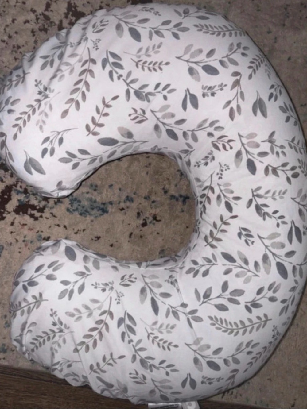 Boppy Nursing Pillow in White with Gray Leaf Print